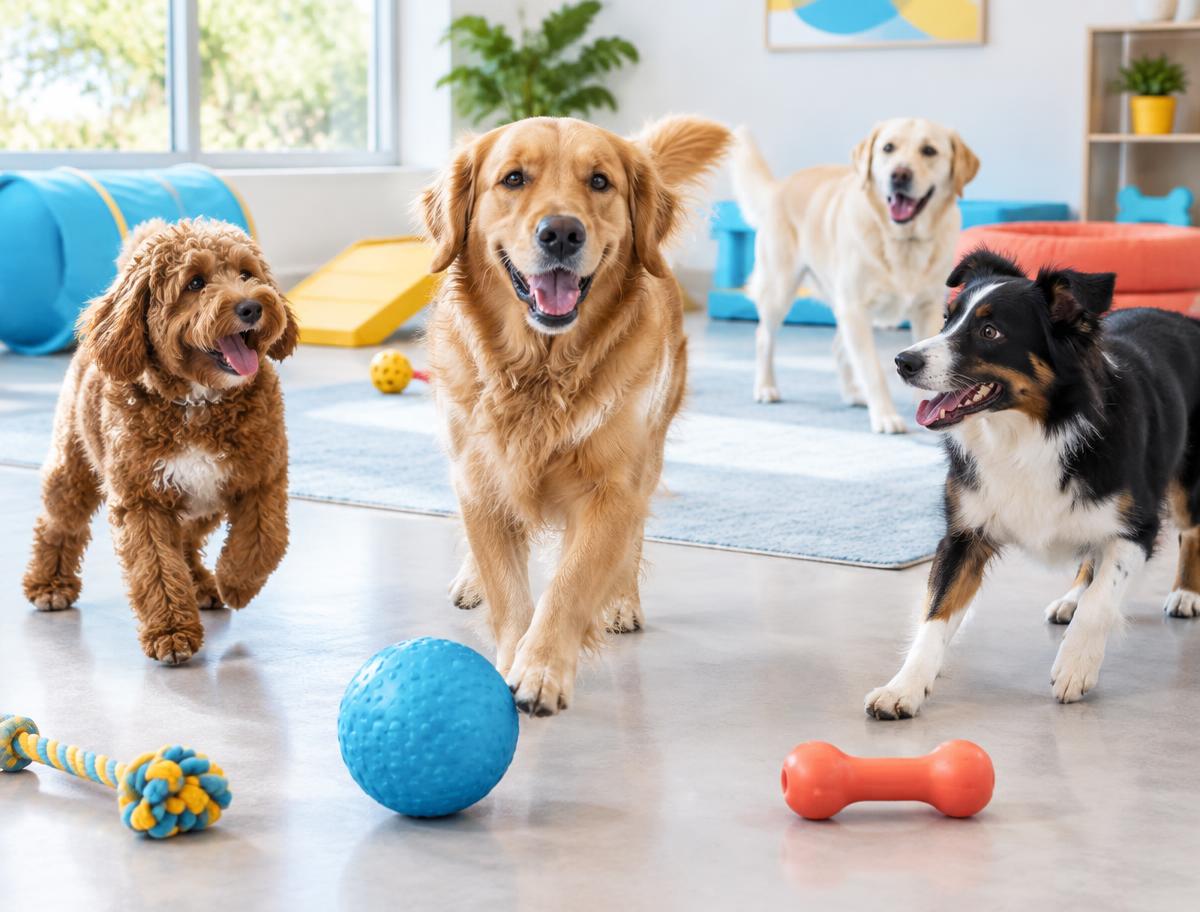 Dogs playing together in day care