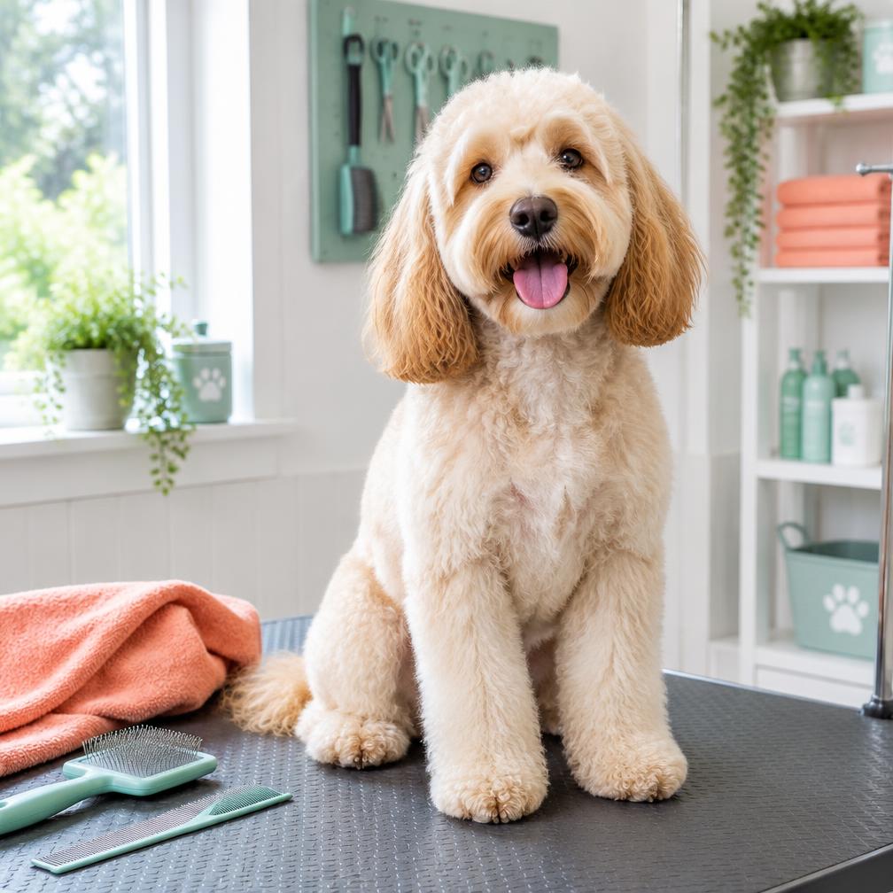 A happy freshly groomed cockapoo